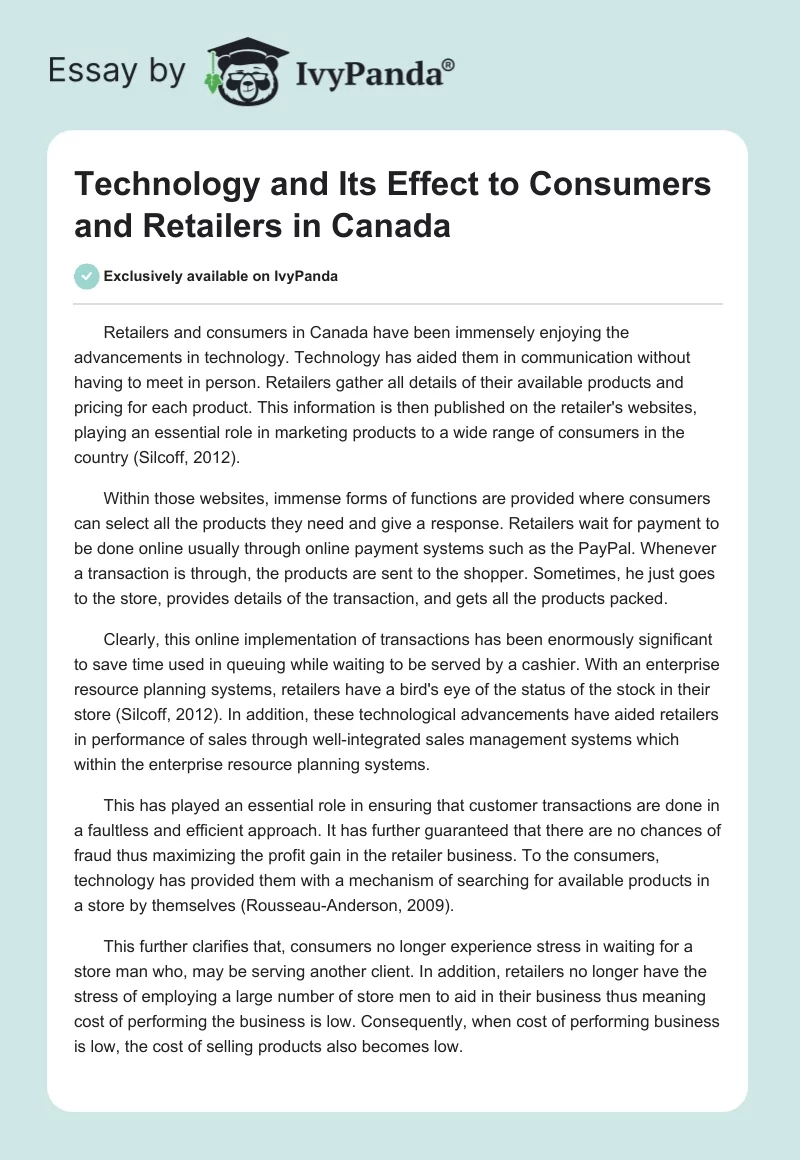 Technology and Its Effect to Consumers and Retailers in Canada. Page 1