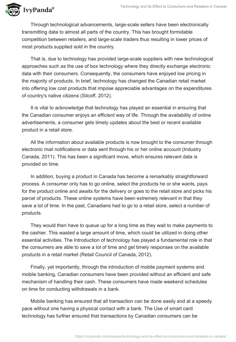Technology and Its Effect to Consumers and Retailers in Canada. Page 2