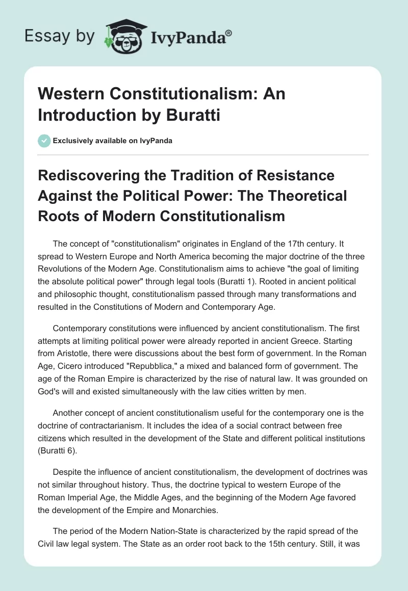 "Western Constitutionalism: An Introduction" by Buratti. Page 1