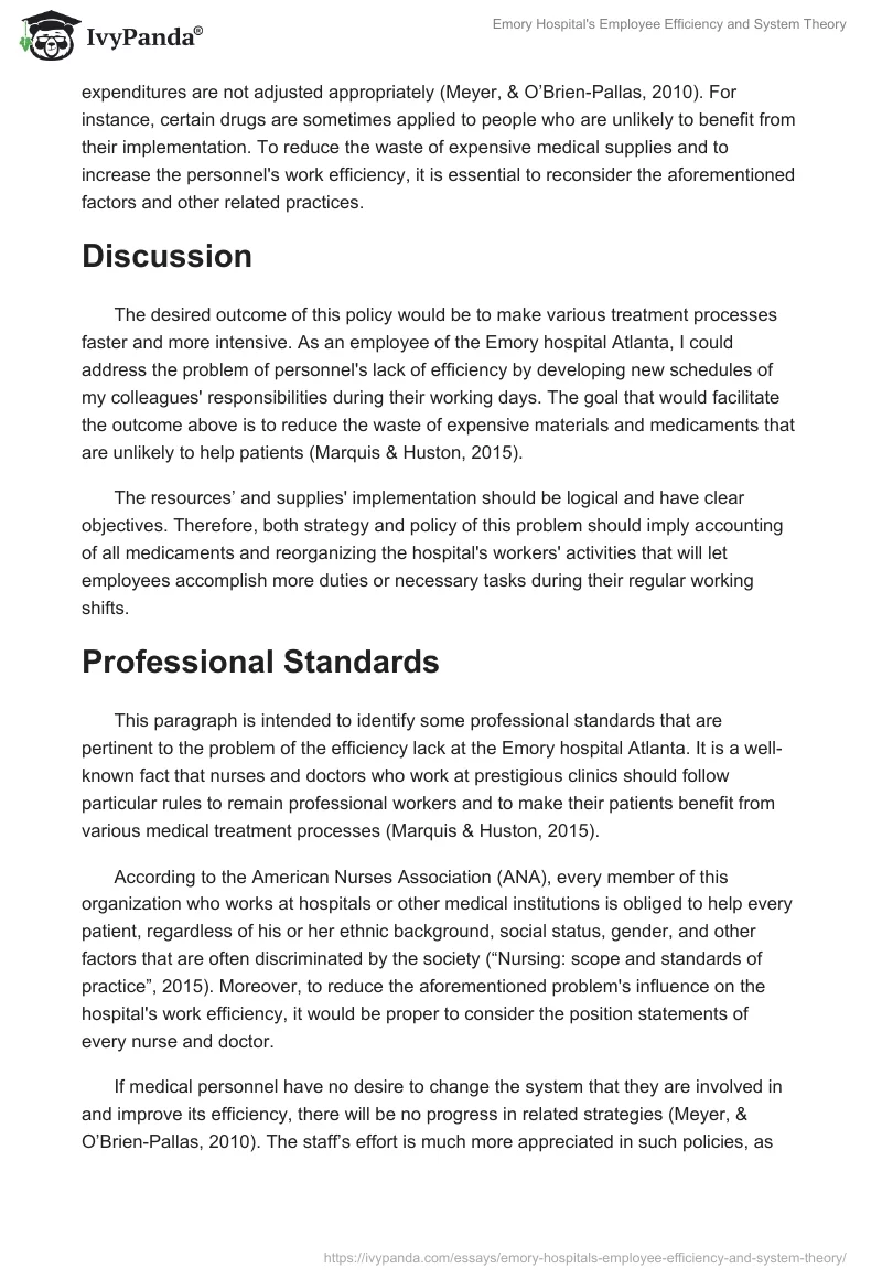 Emory Hospital's Employee Efficiency and System Theory. Page 2