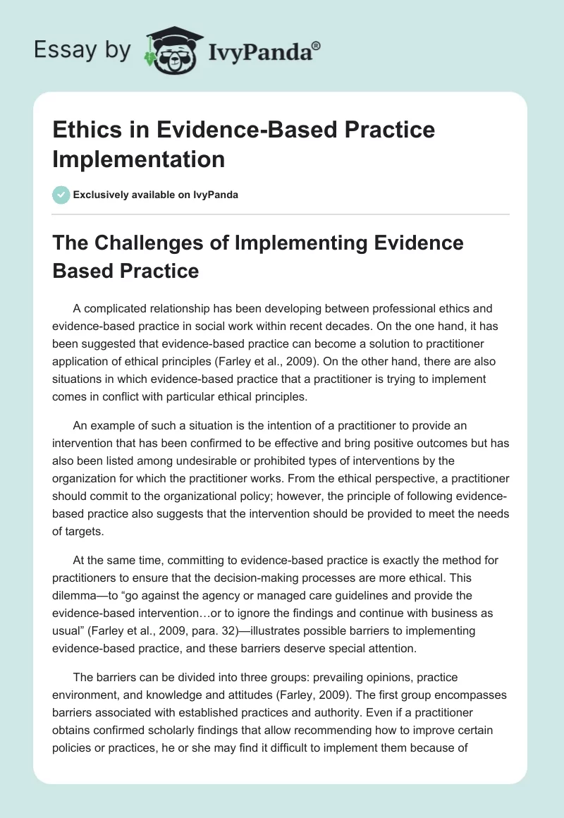 Ethics in Evidence-Based Practice Implementation. Page 1