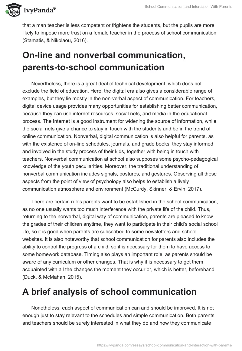 School Communication and Interaction With Parents. Page 2