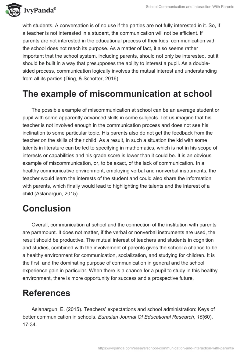 School Communication and Interaction With Parents. Page 3