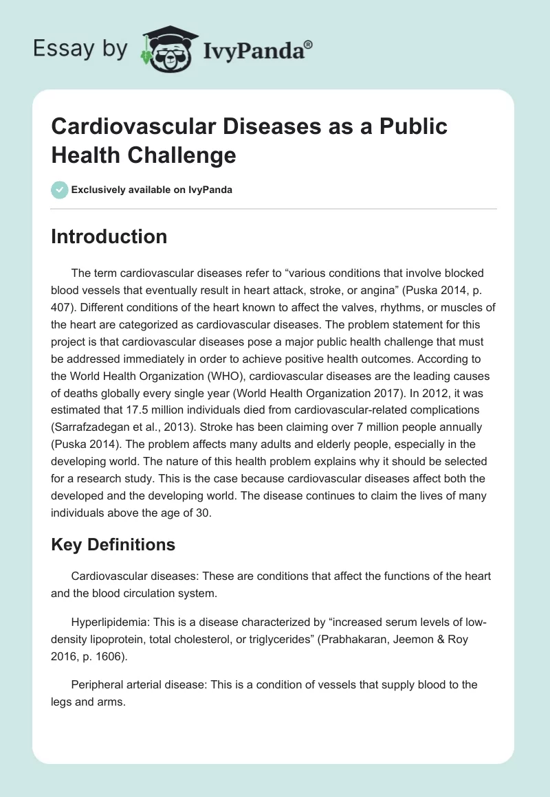 Cardiovascular Diseases as a Public Health Challenge. Page 1