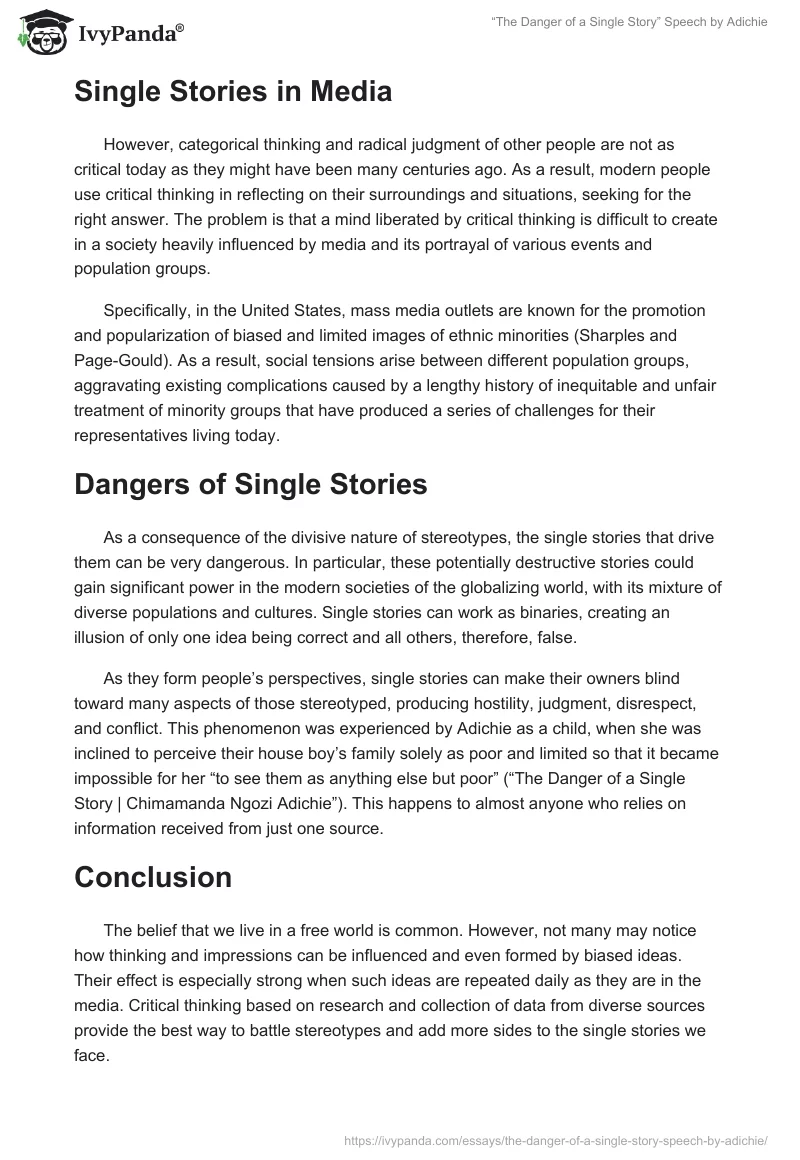 “The Danger of a Single Story” Speech by Adichie. Page 2