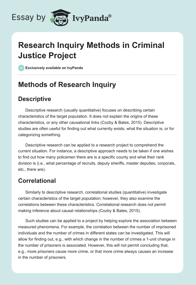 Research Inquiry Methods in Criminal Justice Project. Page 1