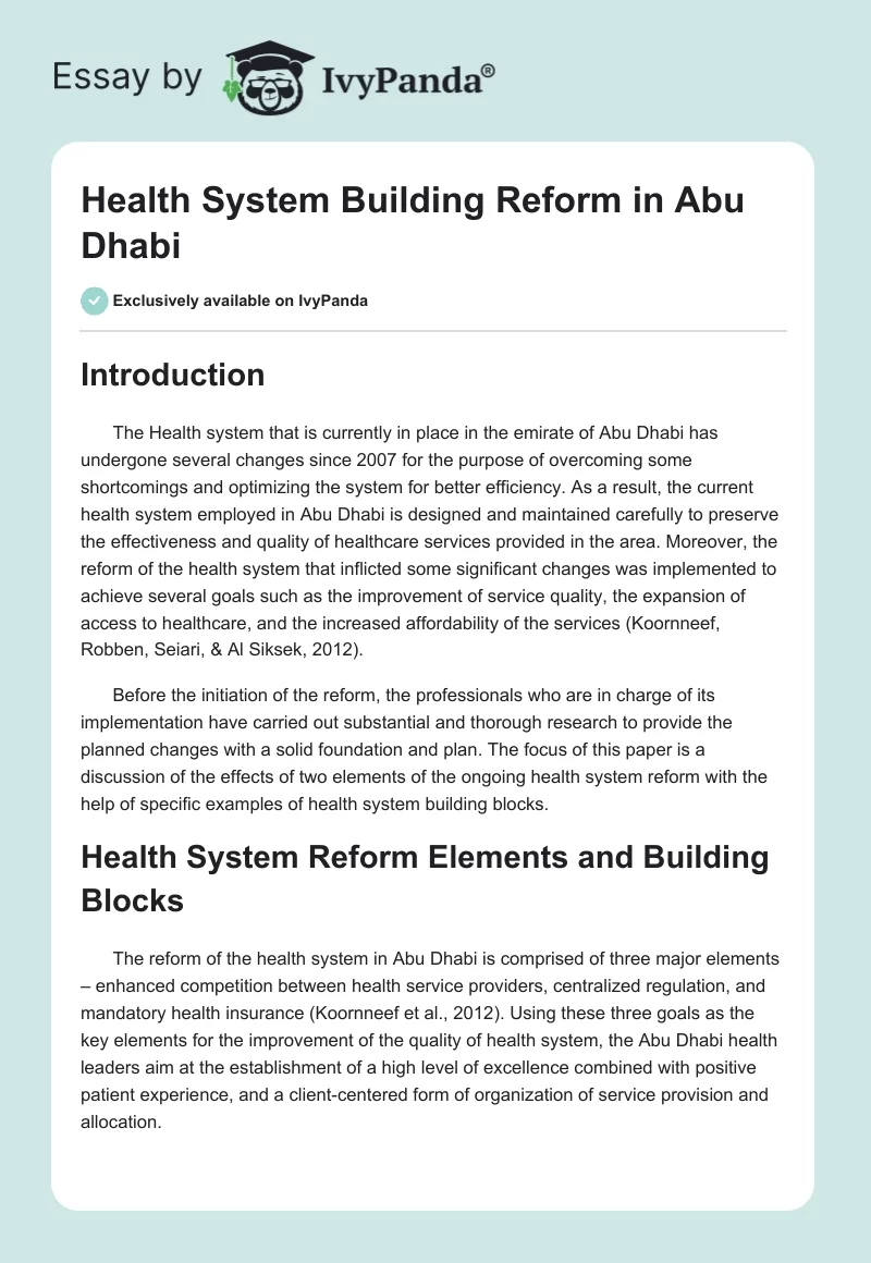Health System Building Reform in Abu Dhabi. Page 1