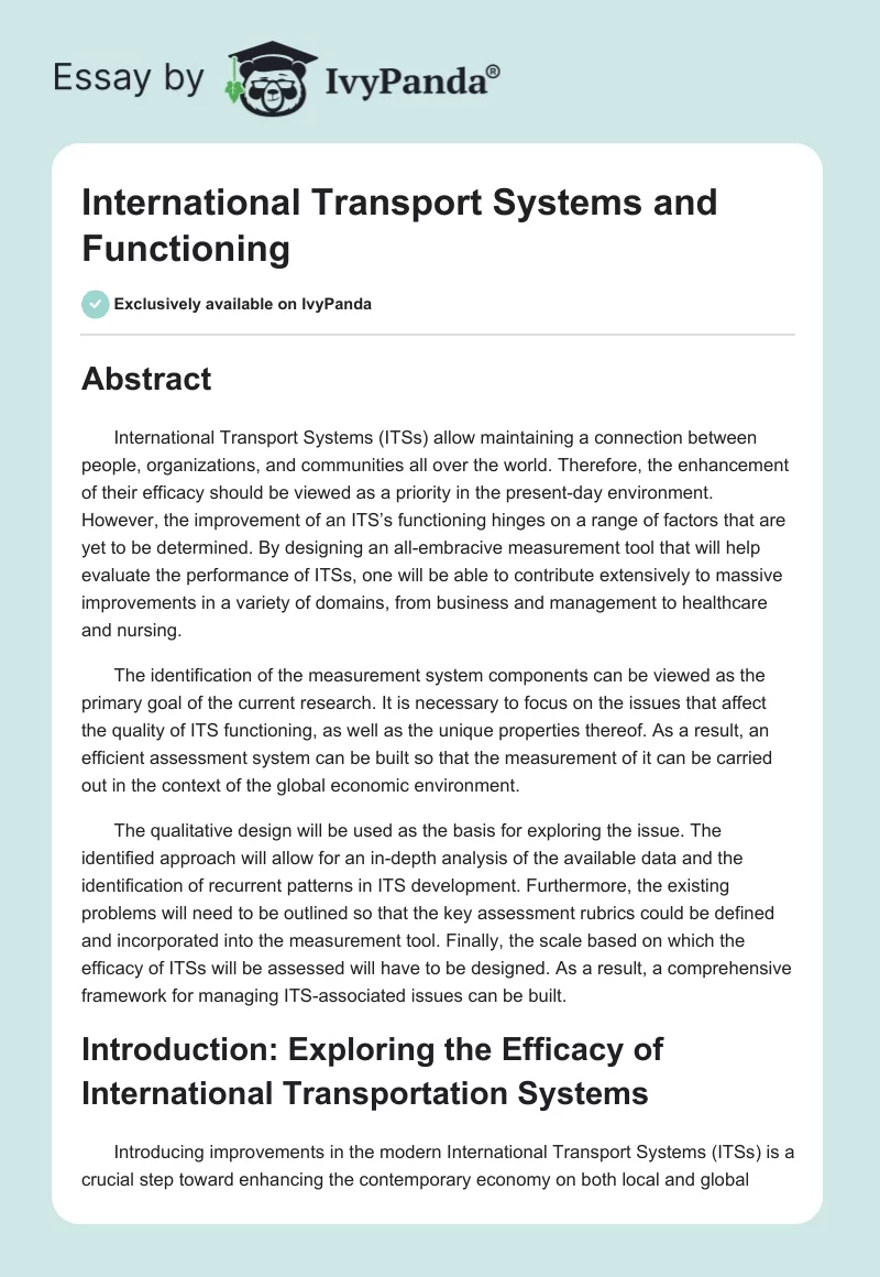 International Transport Systems and Functioning. Page 1