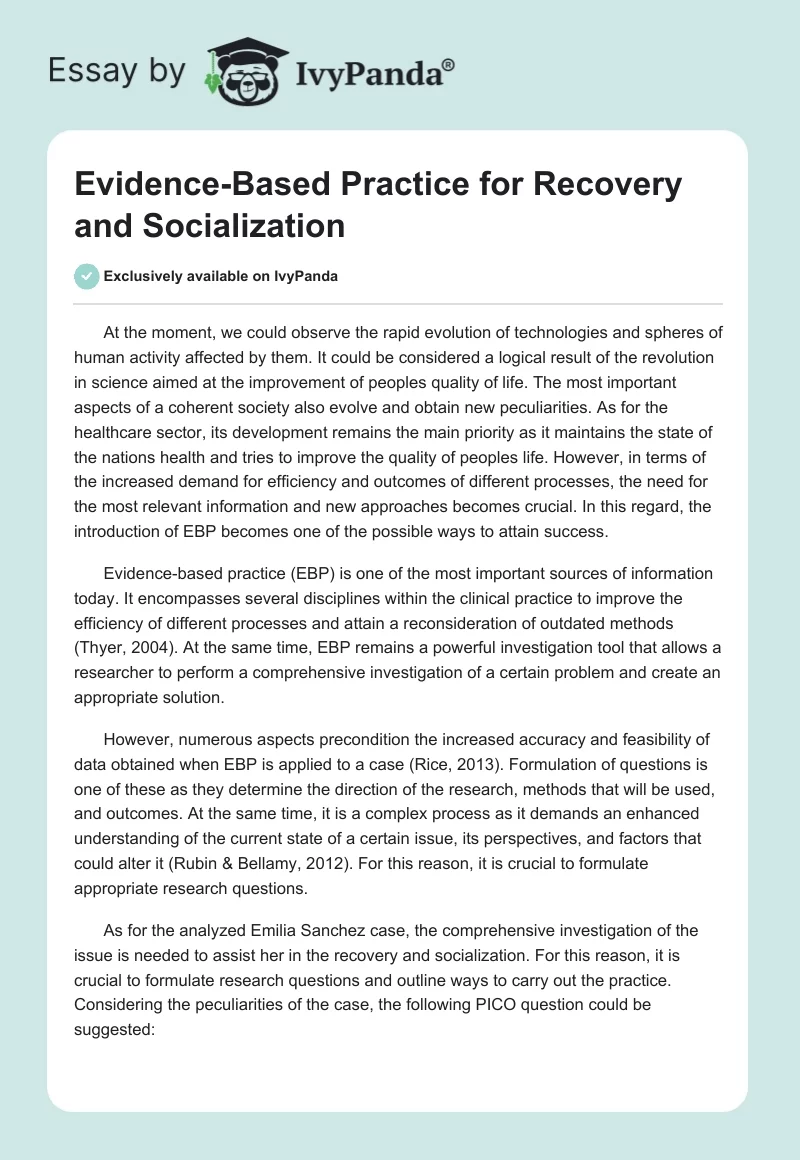Evidence-Based Practice for Recovery and Socialization. Page 1
