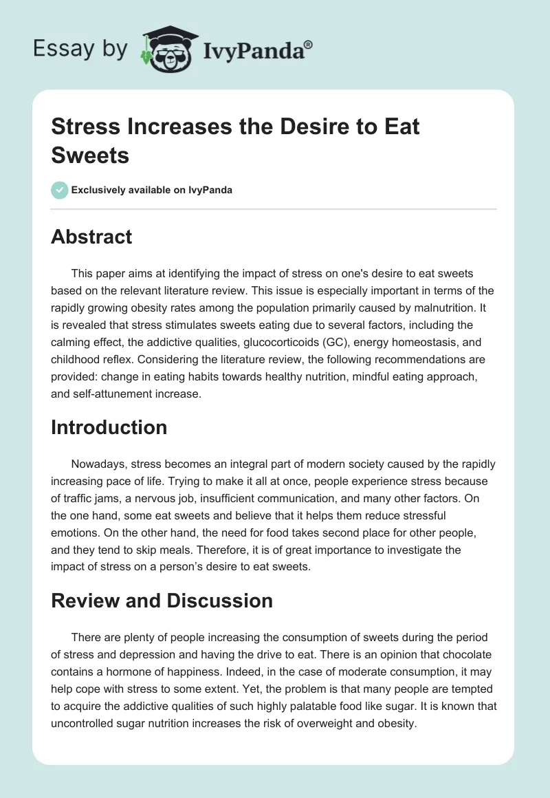 Stress Increases the Desire to Eat Sweets. Page 1