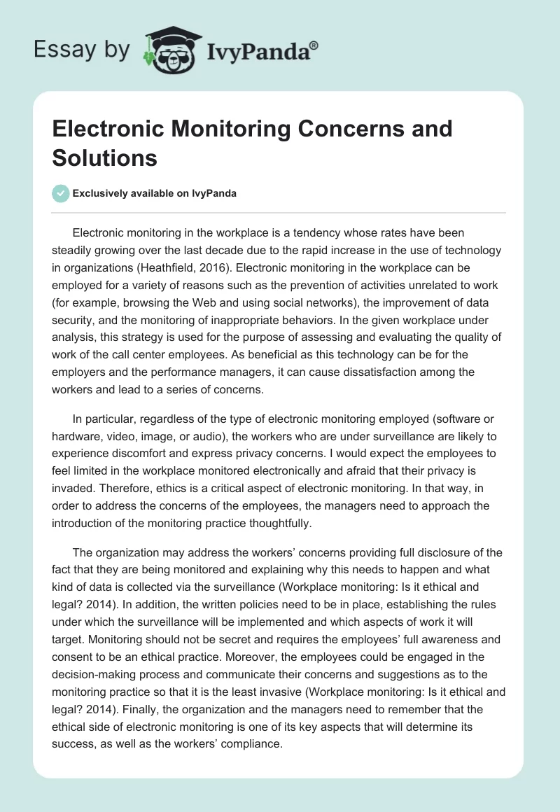 Electronic Monitoring Concerns and Solutions. Page 1