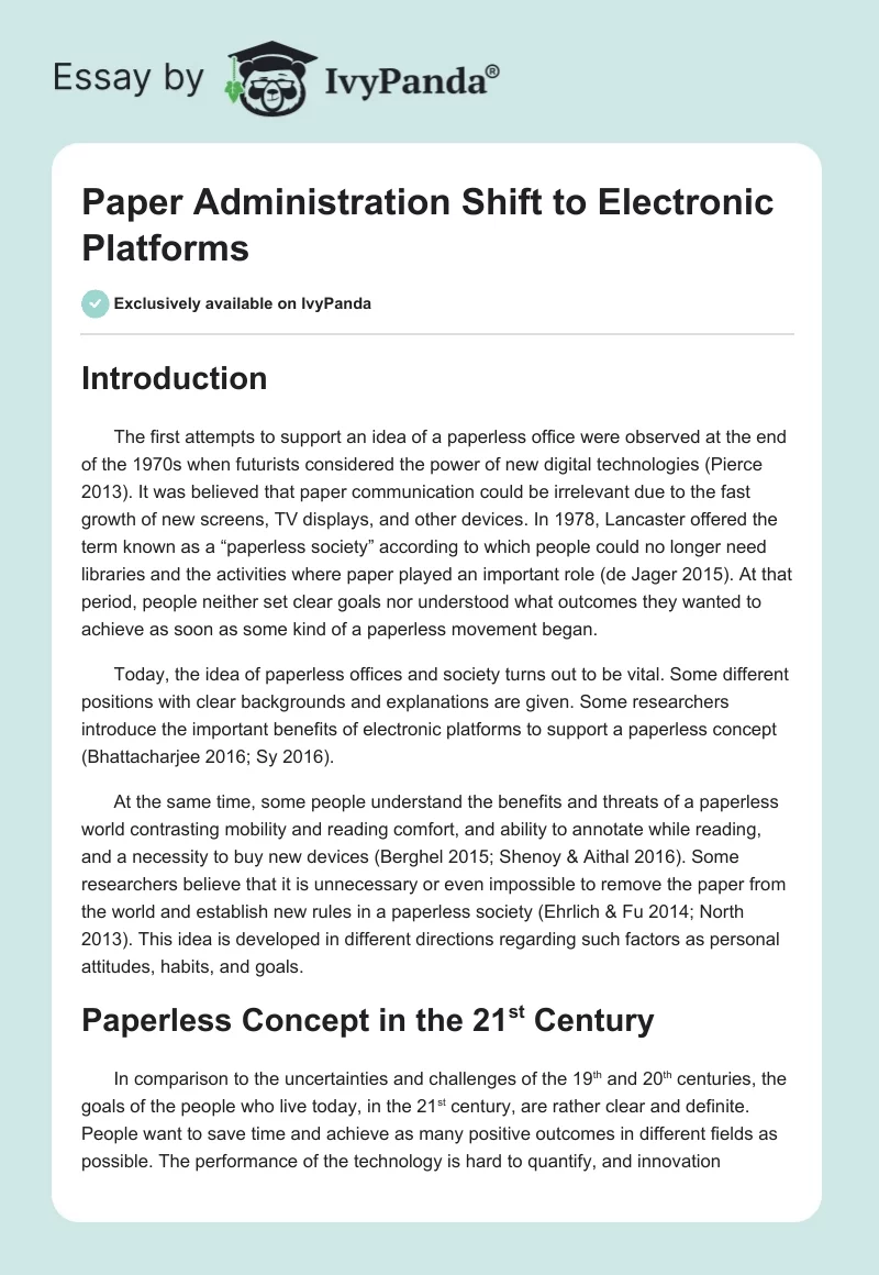 Paper Administration Shift to Electronic Platforms. Page 1
