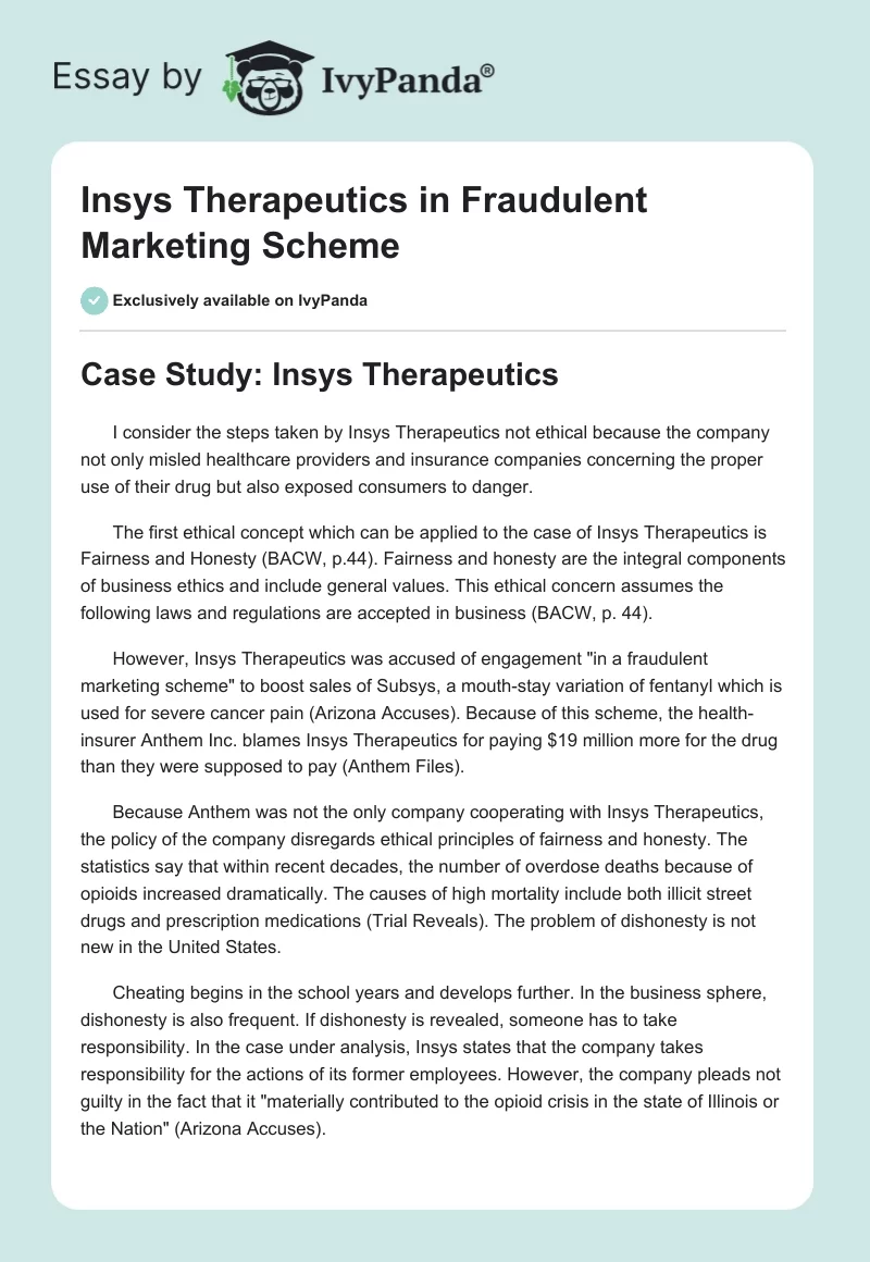Insys Therapeutics in Fraudulent Marketing Scheme. Page 1