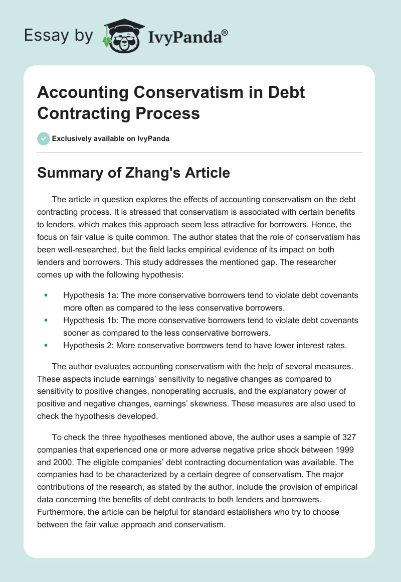 Accounting Conservatism in Debt Contracting Process. Page 1
