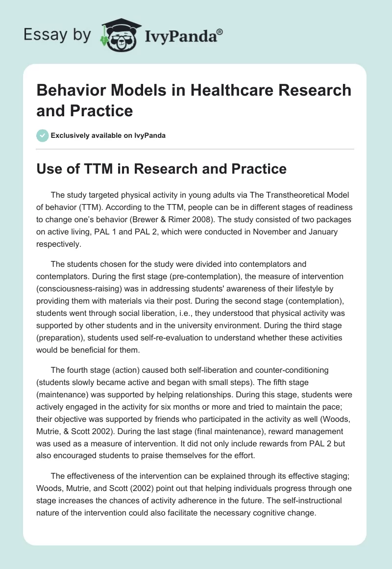 Behavior Models in Healthcare Research and Practice. Page 1