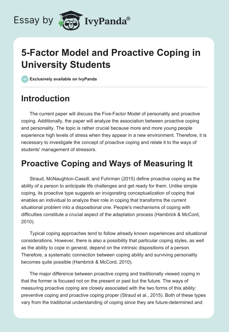 5-Factor Model and Proactive Coping in University Students. Page 1