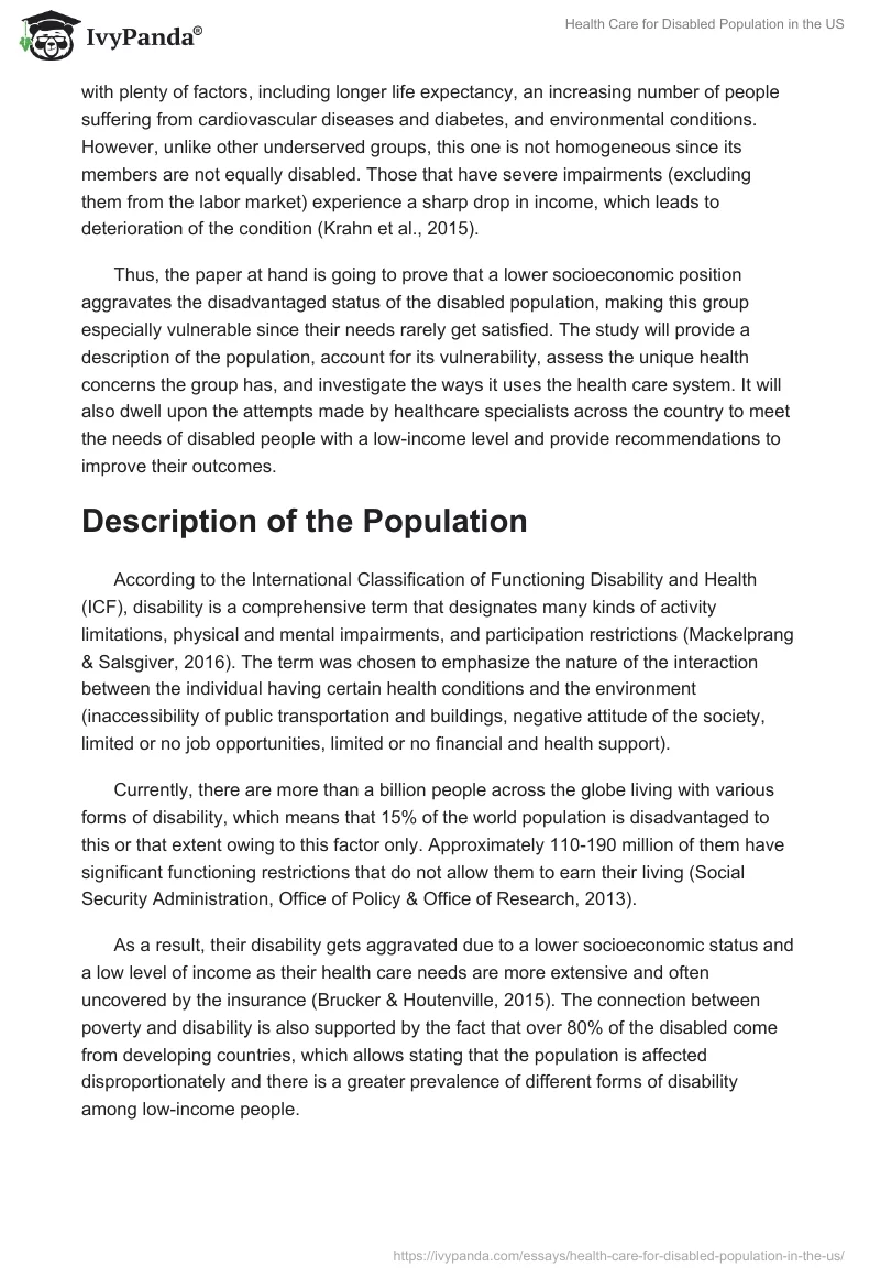 Health Care for Disabled Population in the US. Page 2