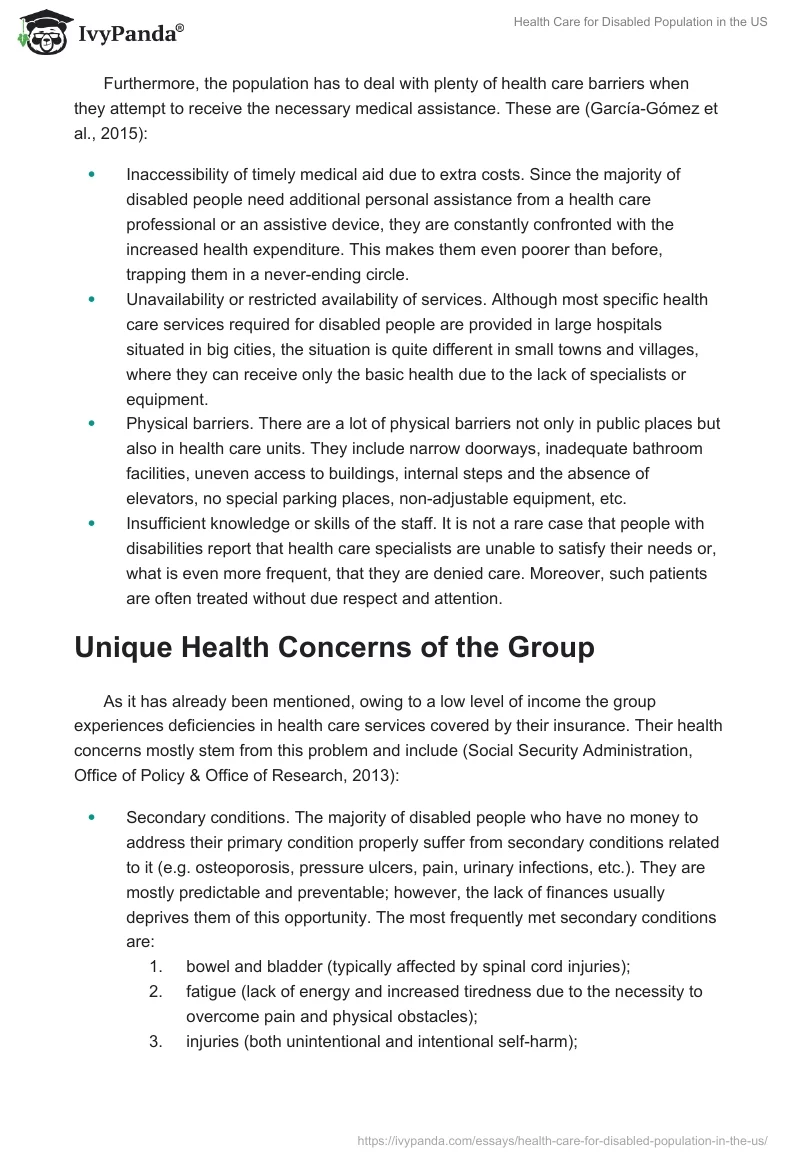 Health Care for Disabled Population in the US. Page 4