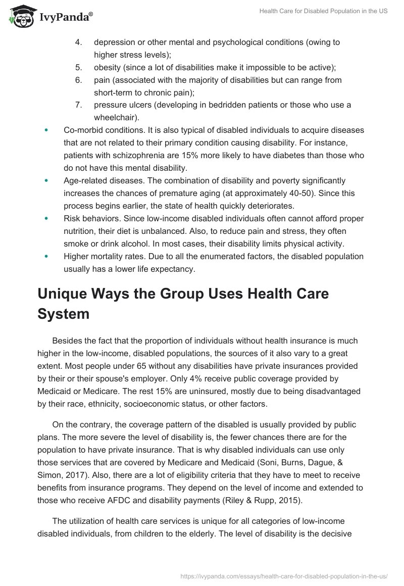 Health Care for Disabled Population in the US. Page 5
