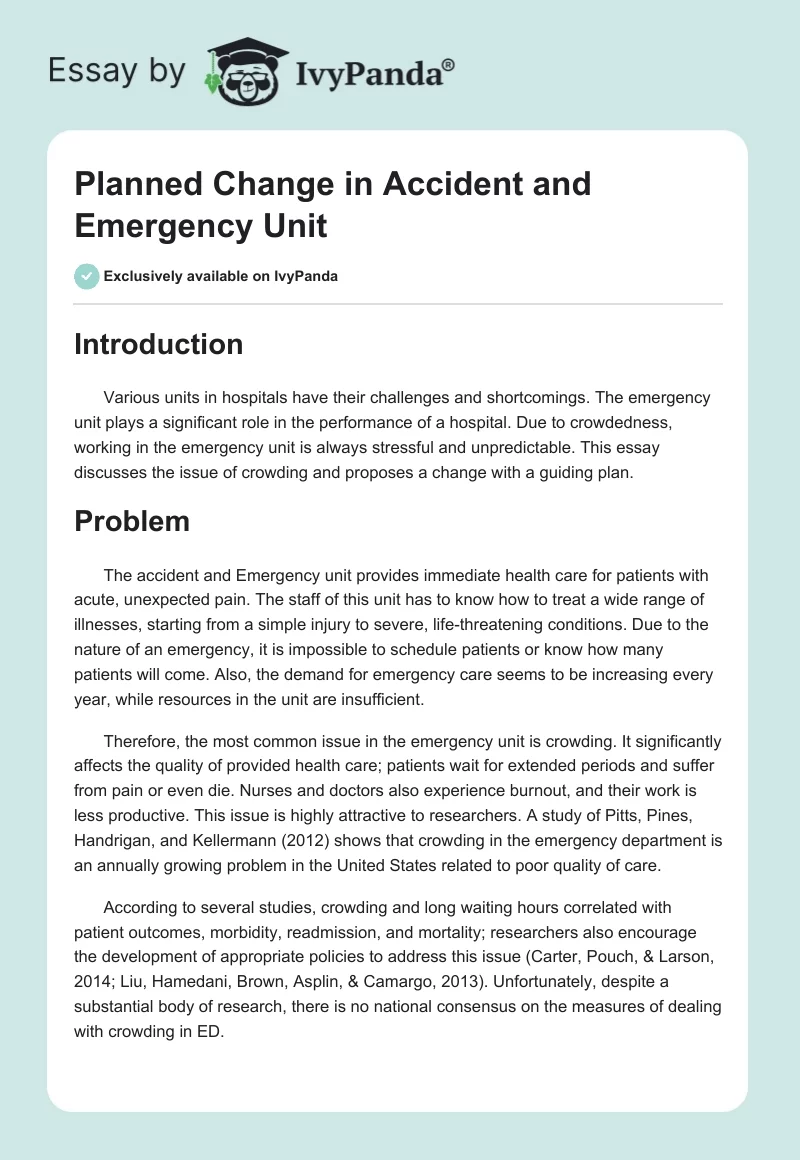 Planned Change in Accident and Emergency Unit. Page 1