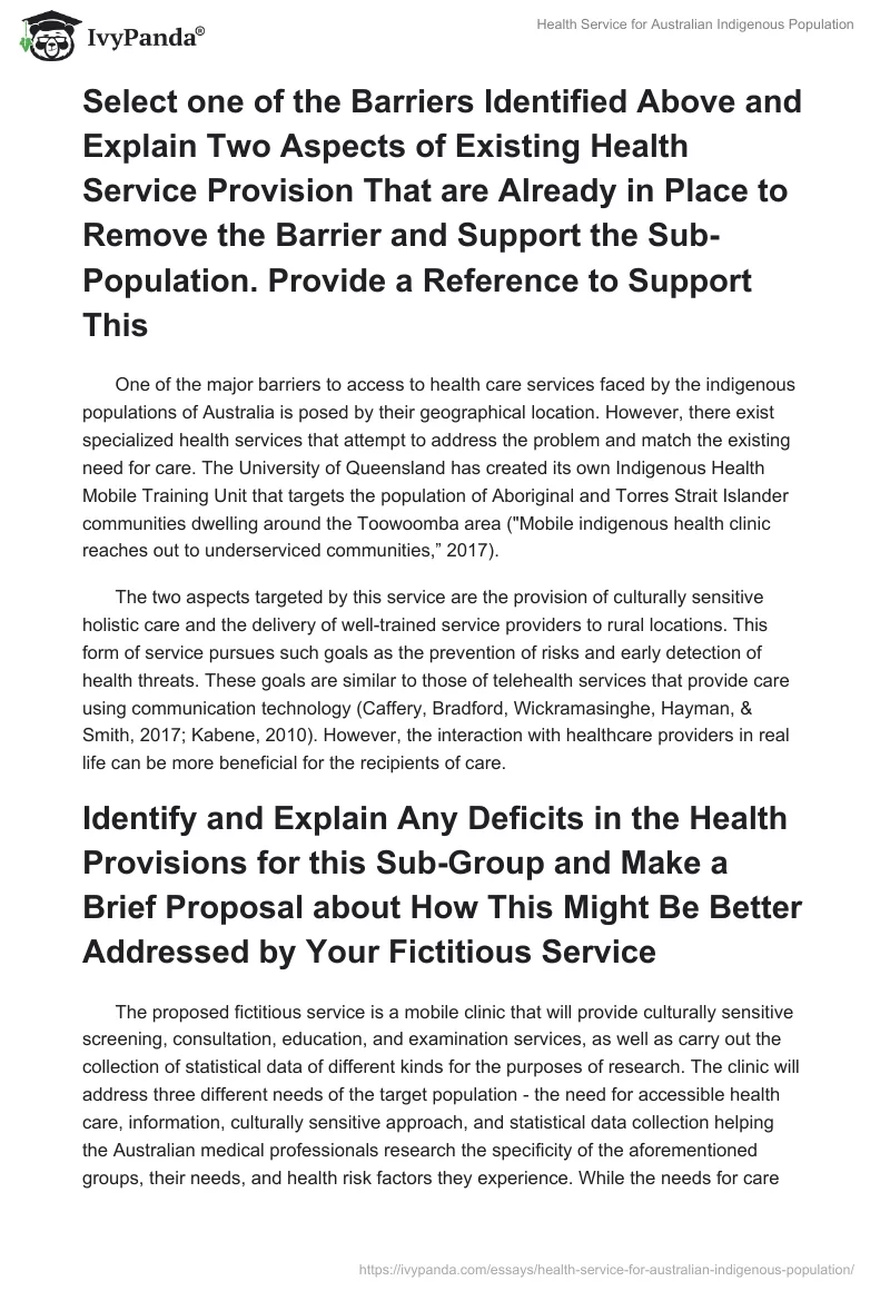 Health Service for Australian Indigenous Population. Page 3