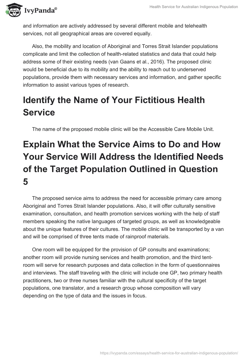 Health Service for Australian Indigenous Population. Page 4