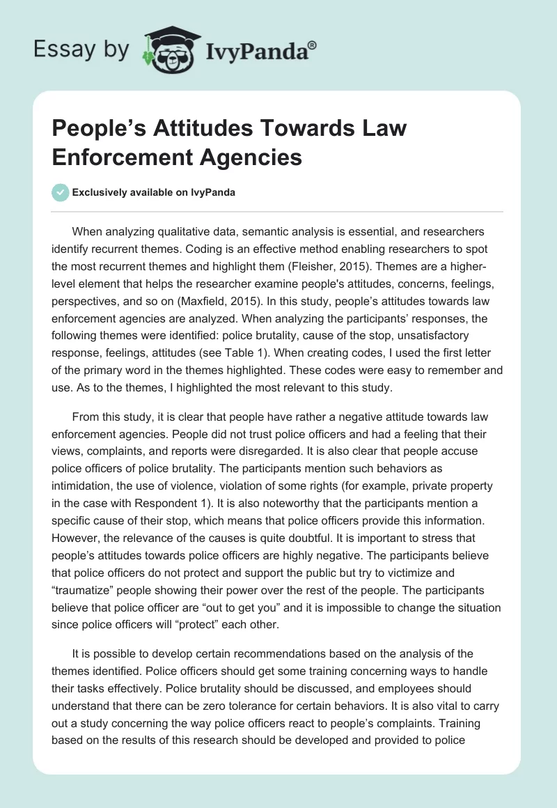 People’s Attitudes Towards Law Enforcement Agencies. Page 1