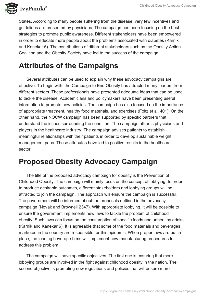 Childhood Obesity Advocacy Campaign. Page 2