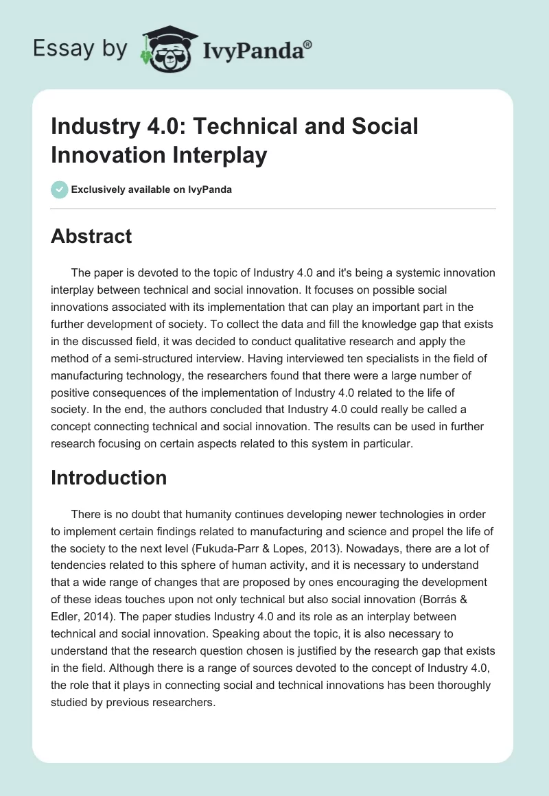 Industry 4.0: Technical and Social Innovation Interplay. Page 1