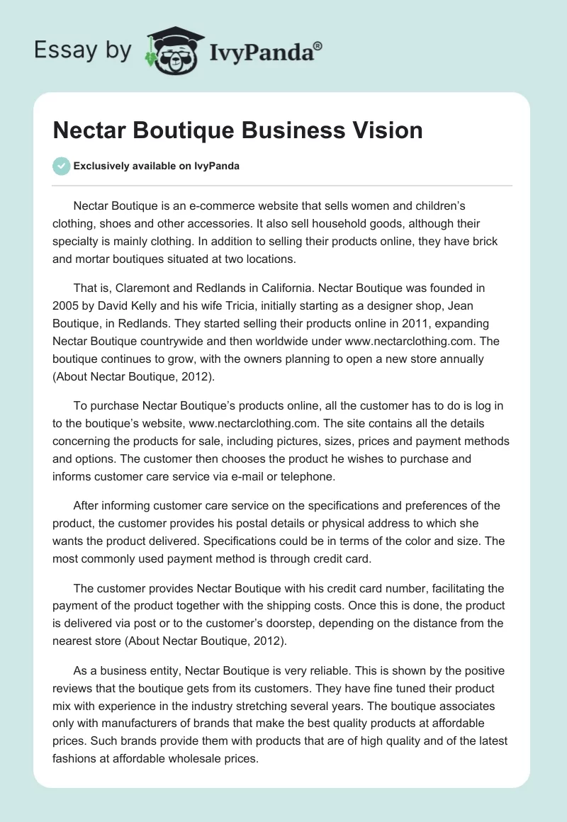 Nectar Boutique Business Vision. Page 1