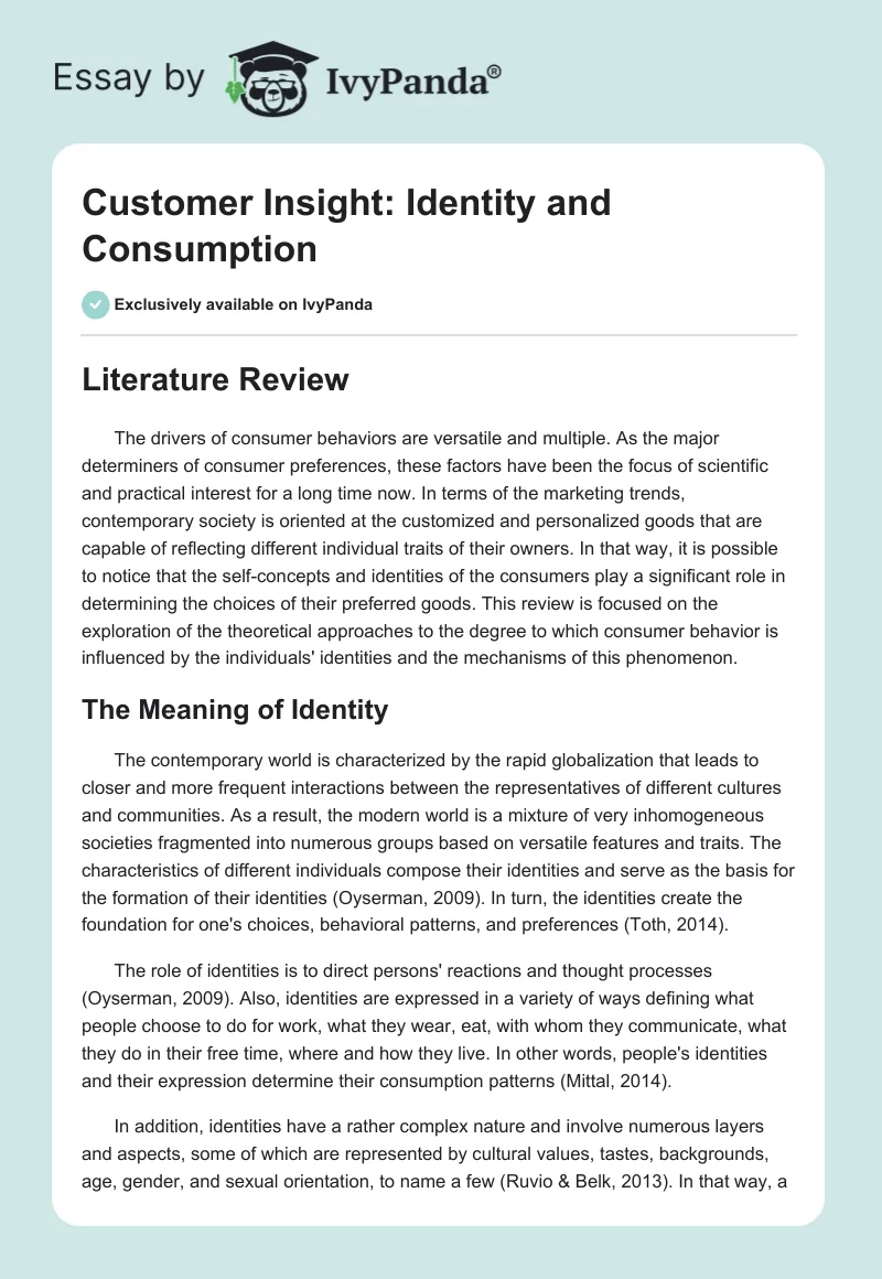 Customer Insight: Identity and Consumption. Page 1