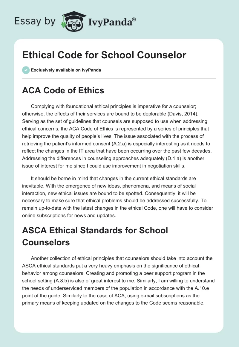 Ethical Code for School Counselor. Page 1