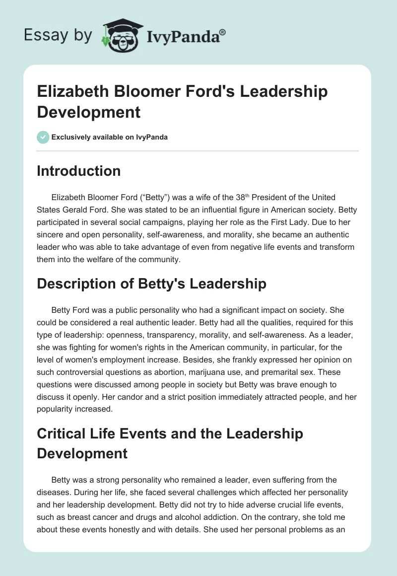 Elizabeth Bloomer Ford's Leadership Development. Page 1