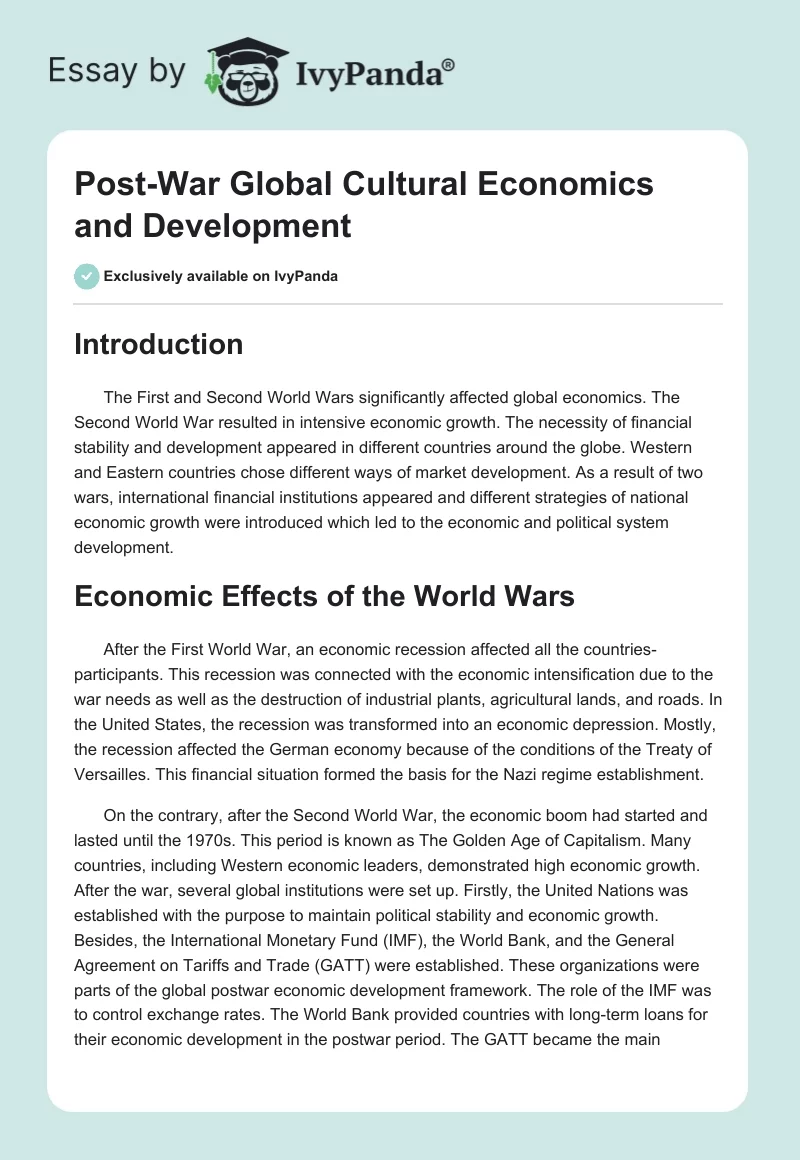 Post-War Global Cultural Economics and Development. Page 1