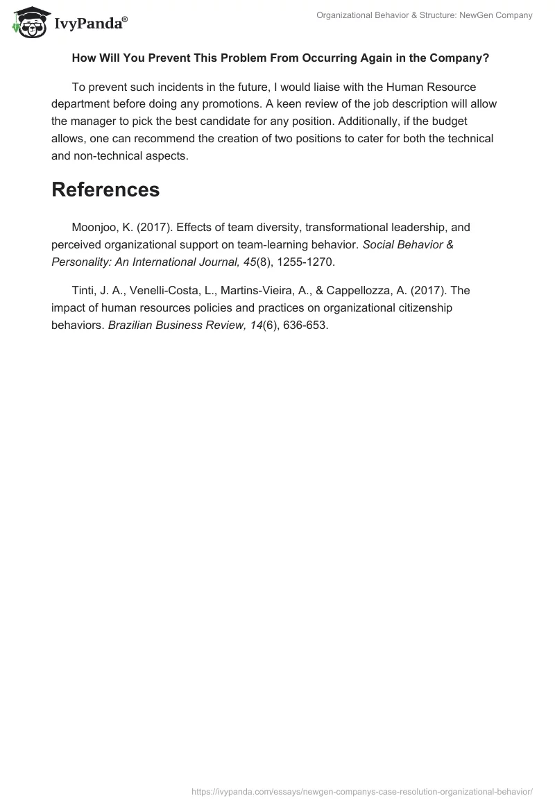 Organizational Behavior & Structure: NewGen Company. Page 3