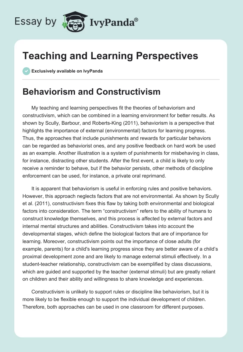 Teaching and Learning Perspectives. Page 1