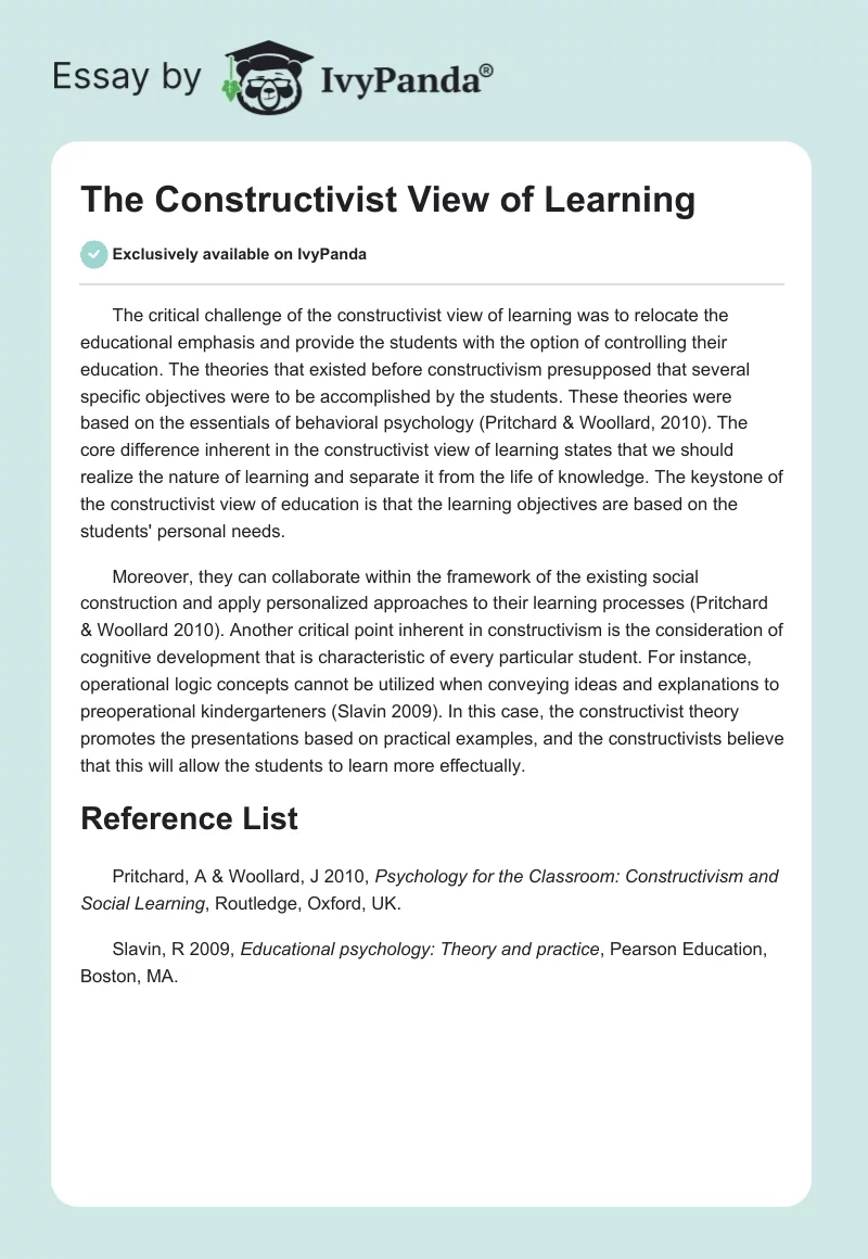 The Constructivist View of Learning. Page 1