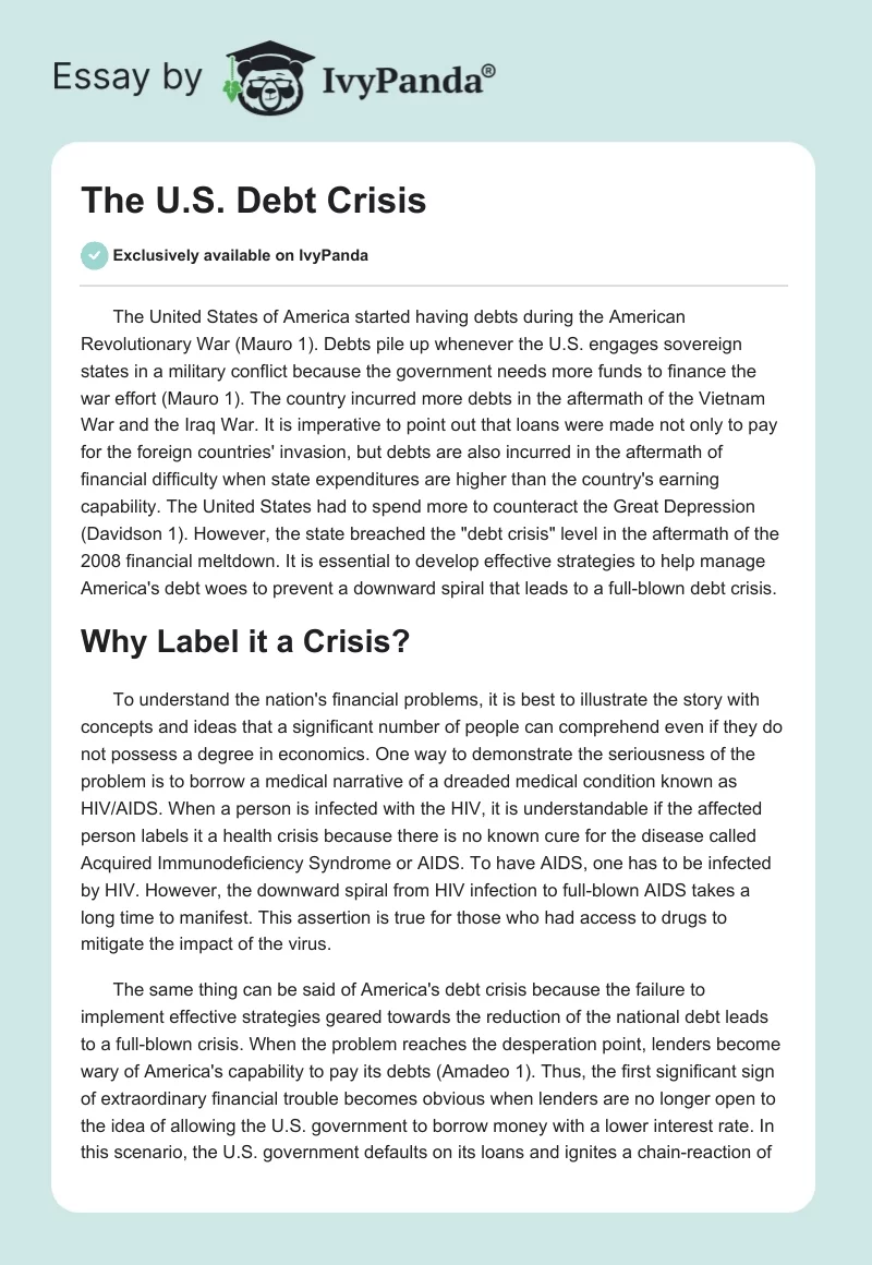 The U.S. Debt Crisis. Page 1