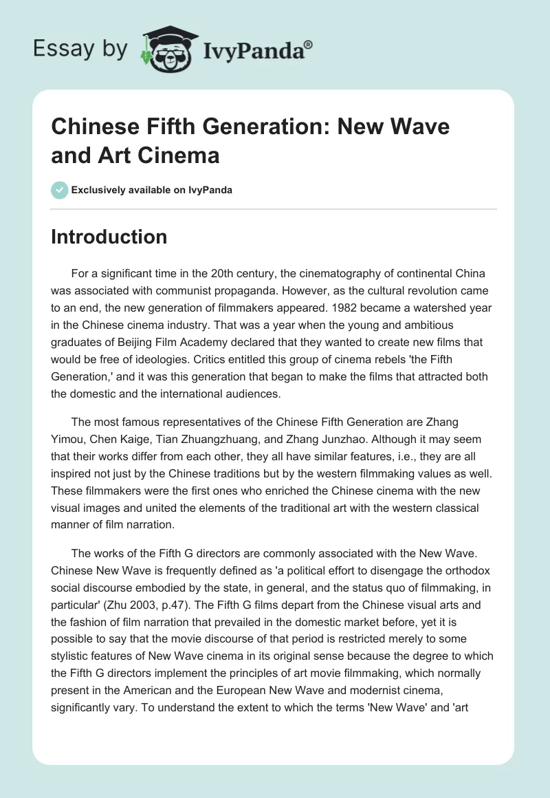 Chinese Fifth Generation: New Wave and Art Cinema. Page 1