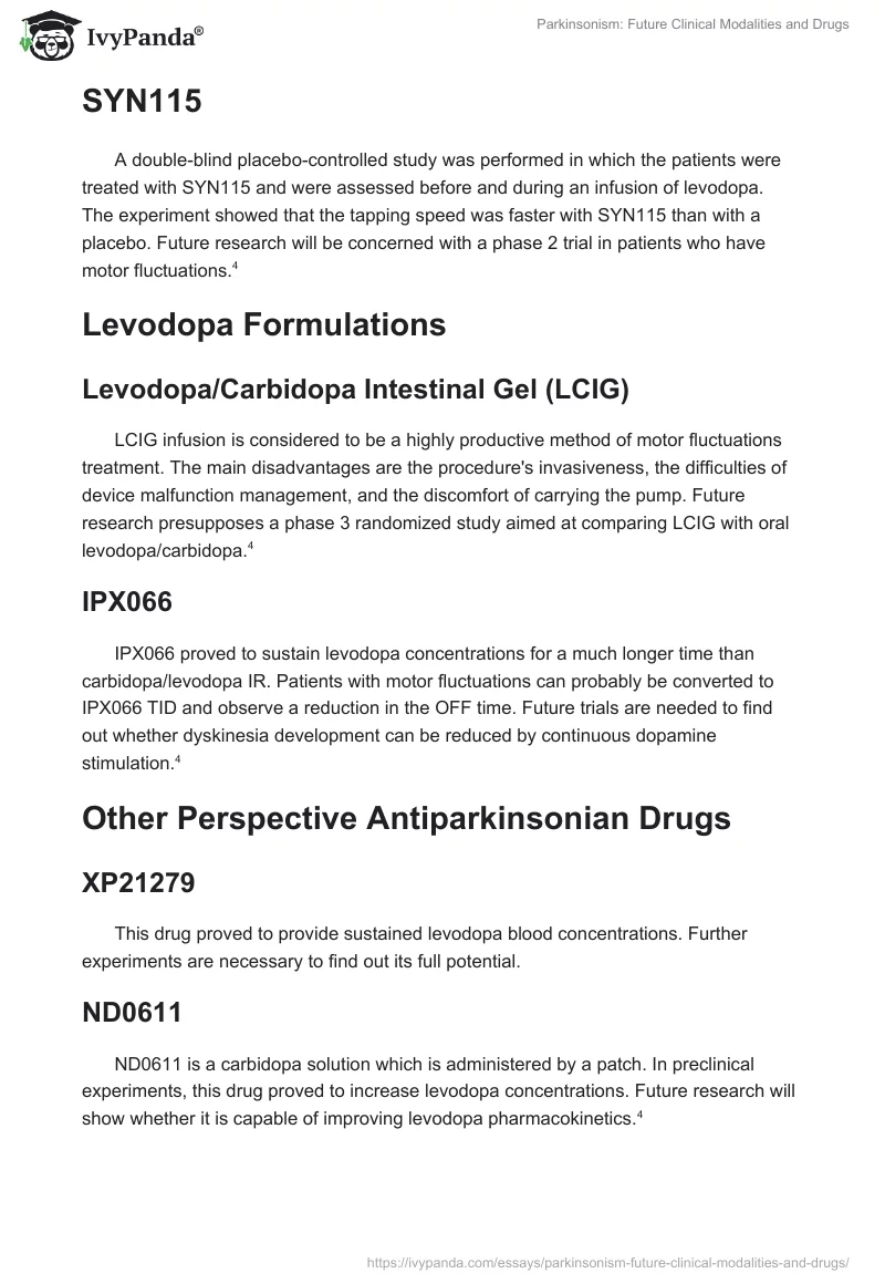 Parkinsonism: Future Clinical Modalities and Drugs. Page 3