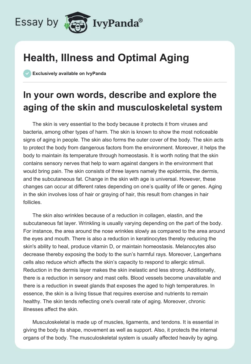 Health, Illness and Optimal Aging. Page 1