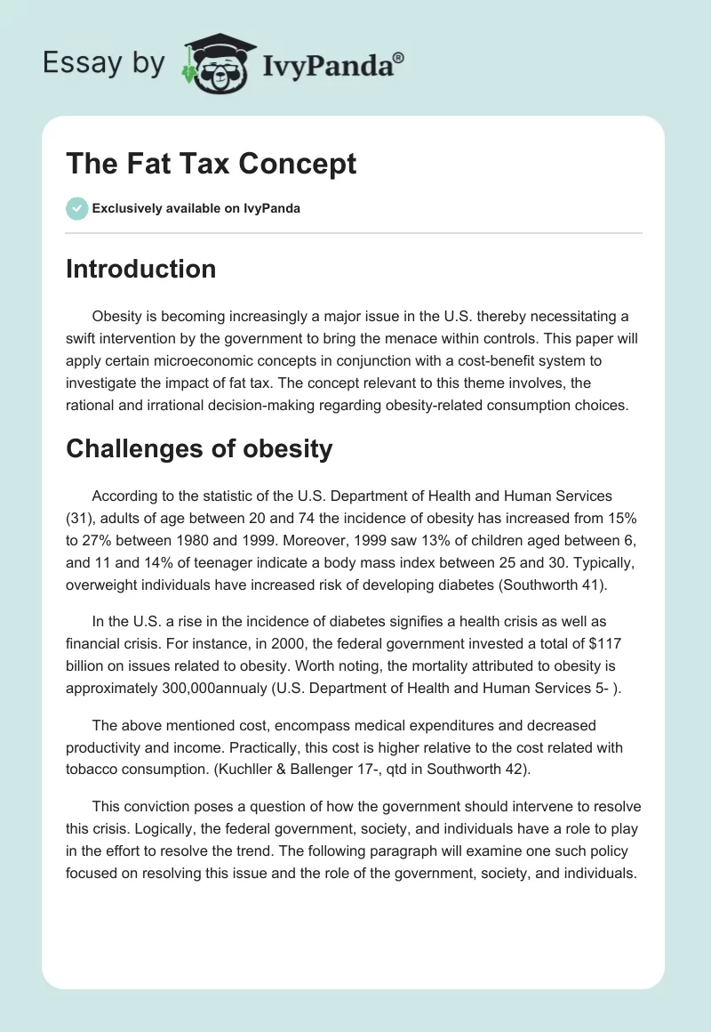 The Fat Tax Concept. Page 1