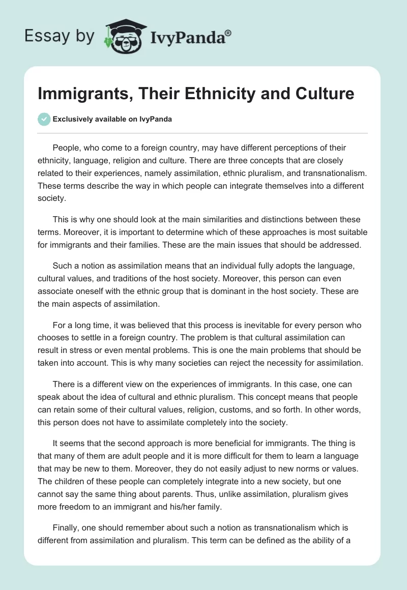 Immigrants, Their Ethnicity and Culture. Page 1
