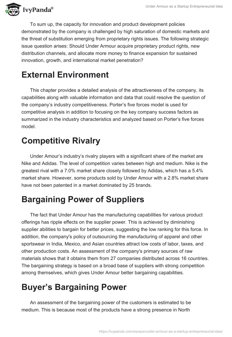 Under Armour as a Startup Entrepreneurial Idea. Page 3