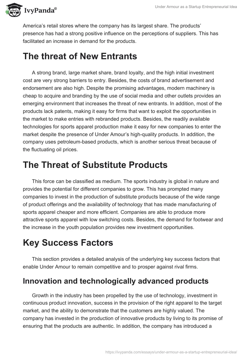 Under Armour as a Startup Entrepreneurial Idea. Page 4