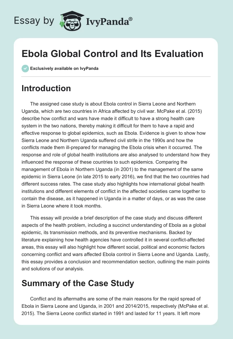 Ebola Global Control and Its Evaluation. Page 1