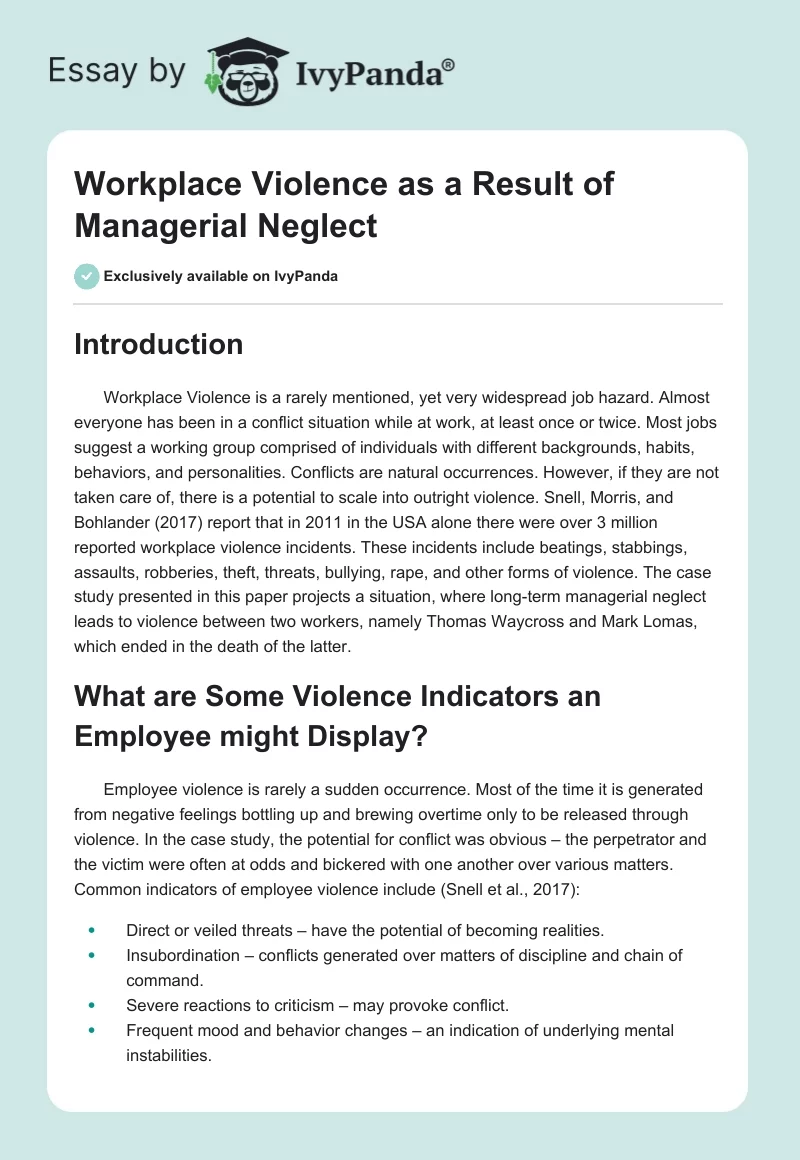 Workplace Violence as a Result of Managerial Neglect. Page 1