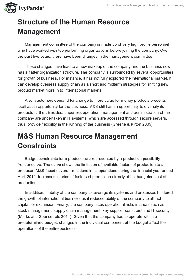 Human Resource Management: Mark & Spencer Company. Page 2