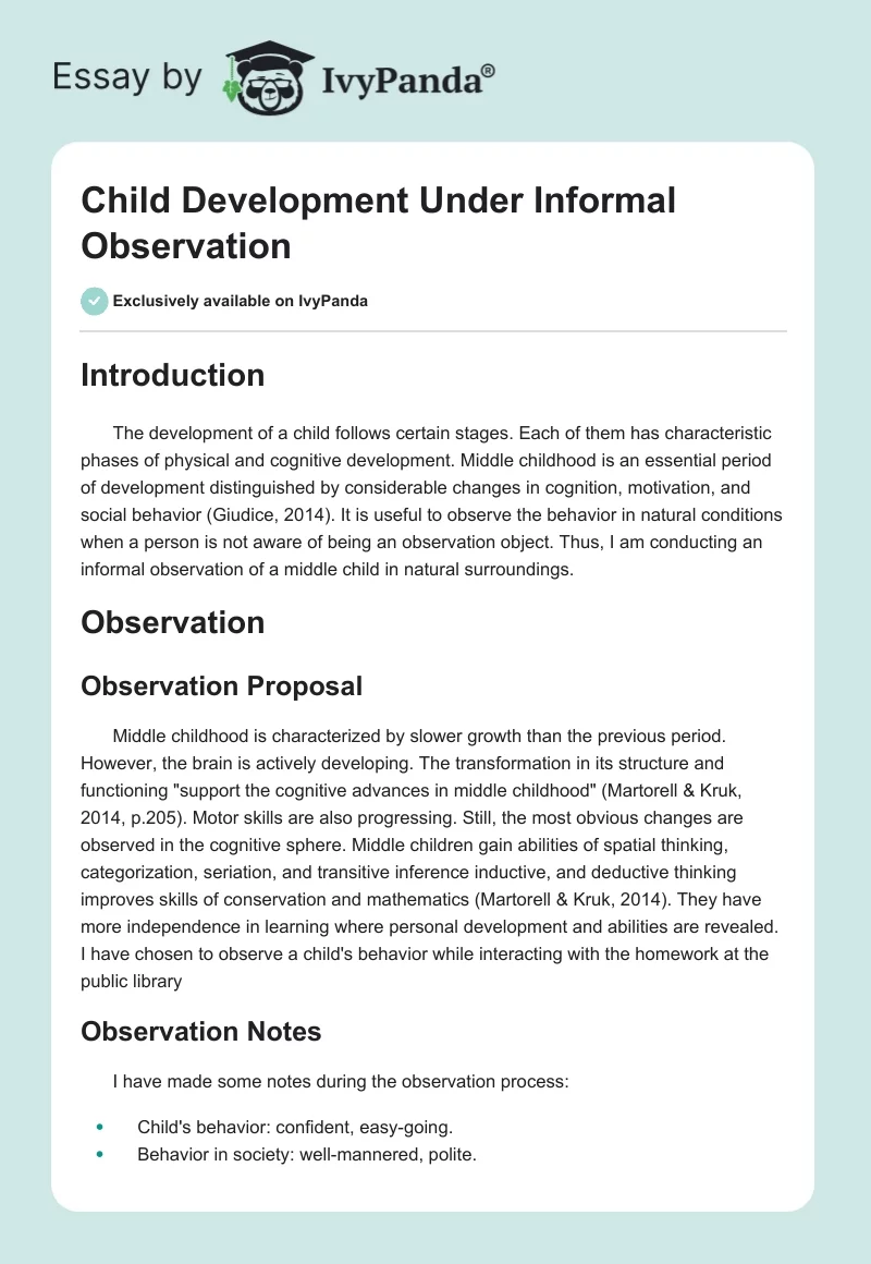 Child Development Under Informal Observation. Page 1