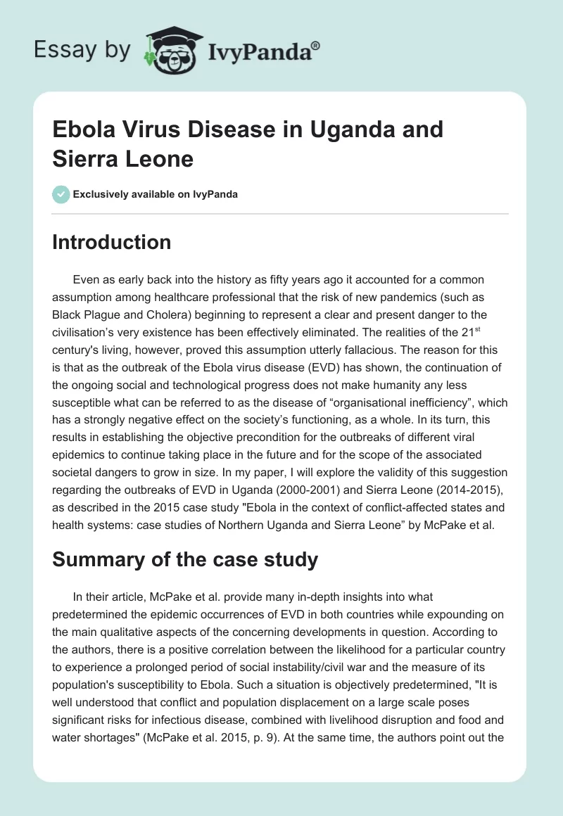 Ebola Virus Disease in Uganda and Sierra Leone. Page 1